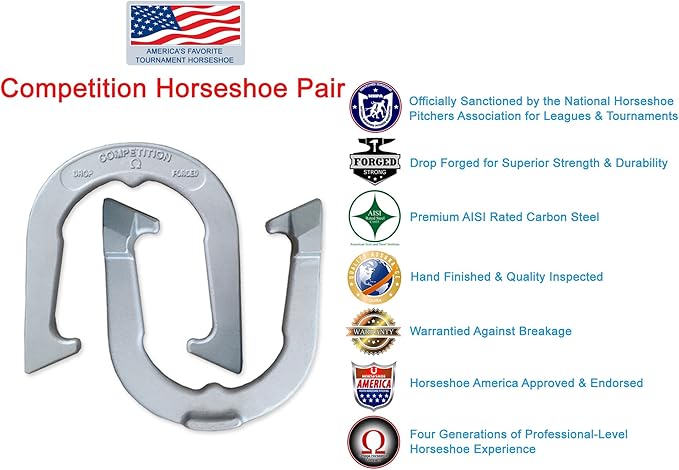 Competition Tournament Pitching Horseshoes - NHPA Sanctioned for Tournament & League Play - Drop Forged Construction - One Pair (2 Shoes)