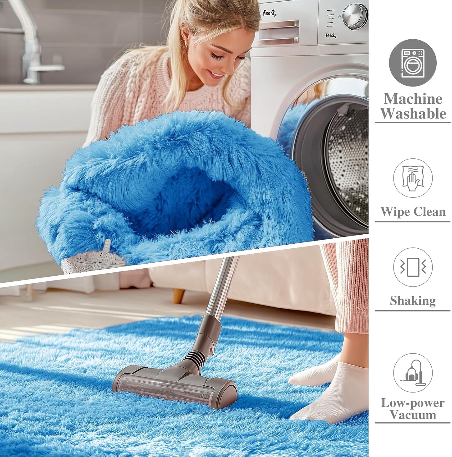 OLANLY Large Area Rug - Soft Fluffy Shaggy Carpet for Living Room & Bedroom | Bright Blue 9x12