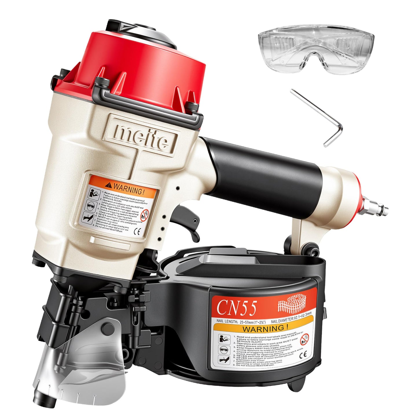 meite CN55 Siding Nailer Pneumatic Nail Gun Accepts 15 Degree 1" to 2-1/4" Coil Nails, Air Siding Nail Gun with Adjustable Exhaust for Hardwood Pallets Fencing Decking Sheathing