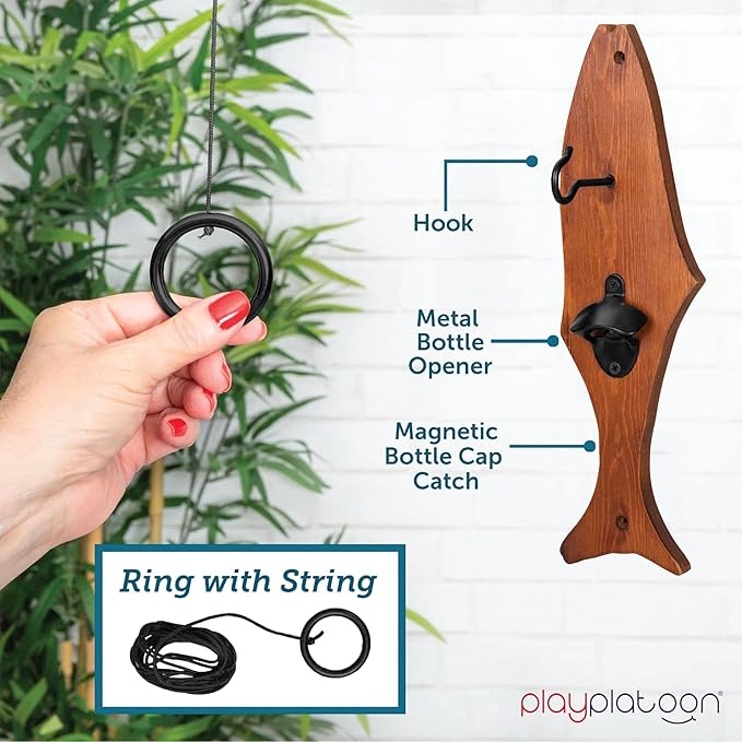 Play Platoon Hook and Ring Toss Bar Game for Adults - Wood Toss Ring Game for Adults - Perfect Home, Basements, & Bar Gifts
