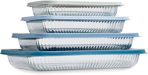 Cook With Color 8-Piece Deep Glass Baking Dish Set - Versatile Casserole & Food Storage Containers | Fluted Blue, Freezer-to-Oven Safe