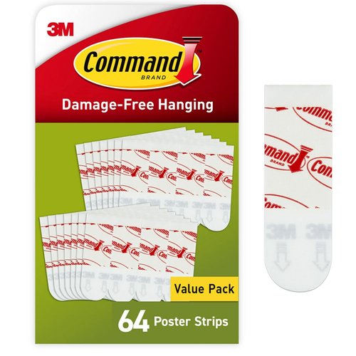 Command Poster Strips Value Pack - 64 Damage-Free Hangers for Easy Wall Decor | White Adhesive