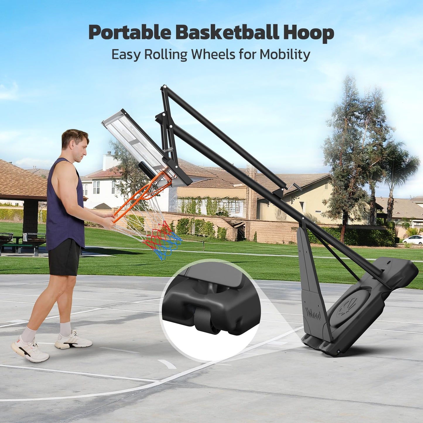 Yohood Basketball Hoop Outdoor Portable, 10ft Quickly Adjustable Basketball Goal System with 44 Inch PC Backboard & Wheels for Court/Backyard/Driveway