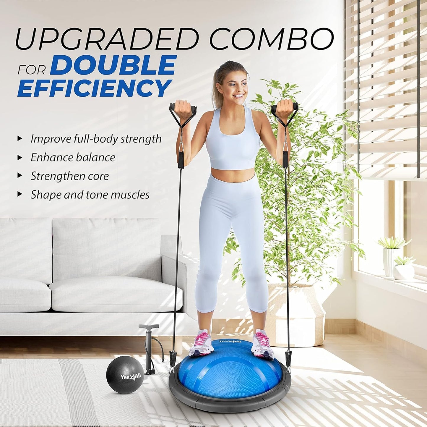 Yes4All 880LBS Half Ball Balance Trainer, Pilates Balance & Stability Ball for Exercises, Home Gym, Floor & Full Body Workouts, Upgrade Combo - Black/Blue