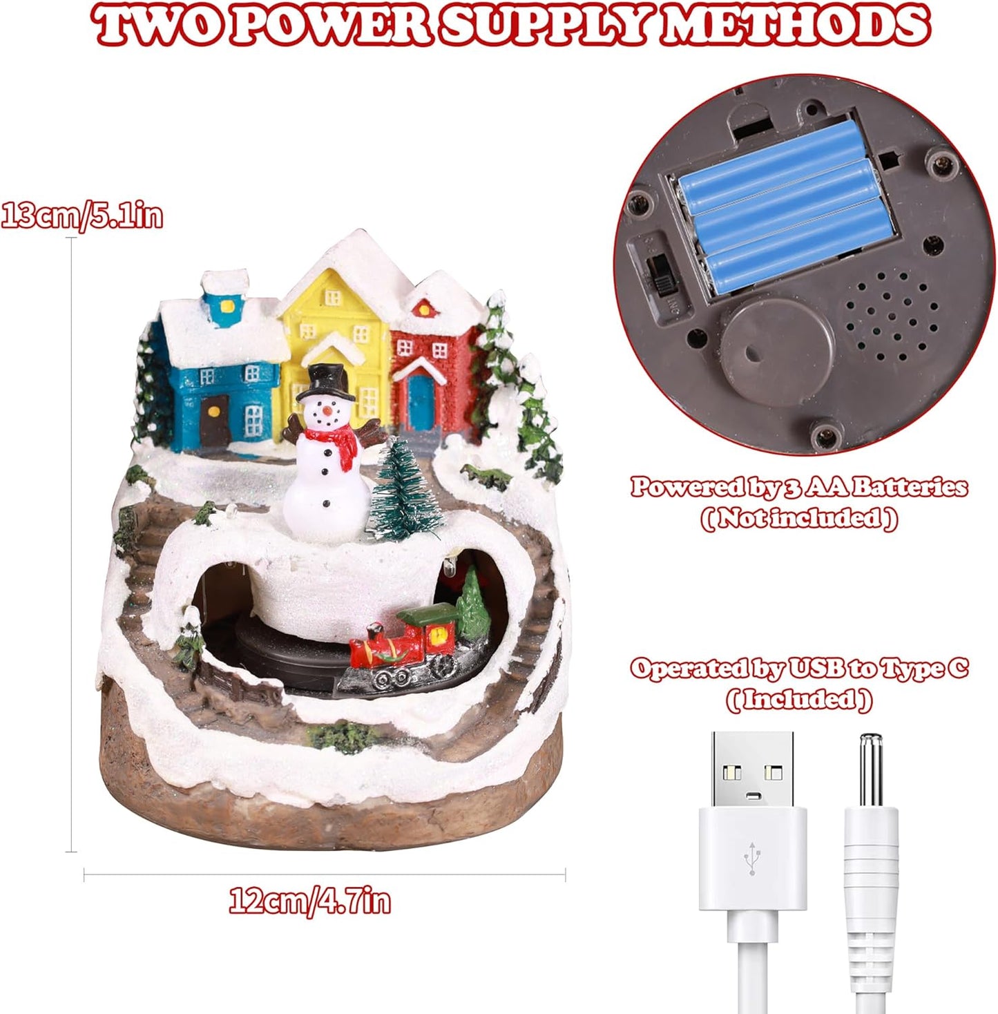 Skiennix Musical Resin Snowman Figurines - Spinning Train & LED Lights | Holiday Indoor Decor
