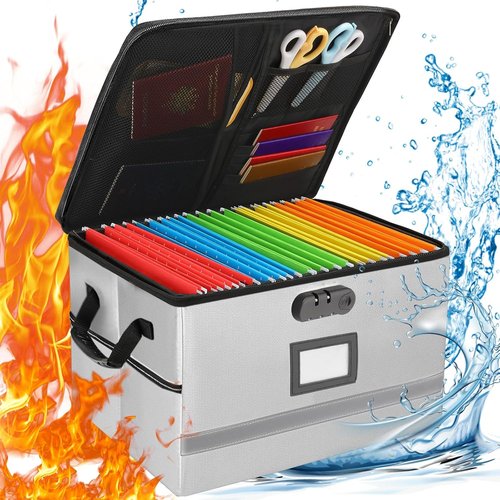 EXLIFBAG File Box - Fireproof Portable Document Organizer with Lock & Handle | Legal Size Storage