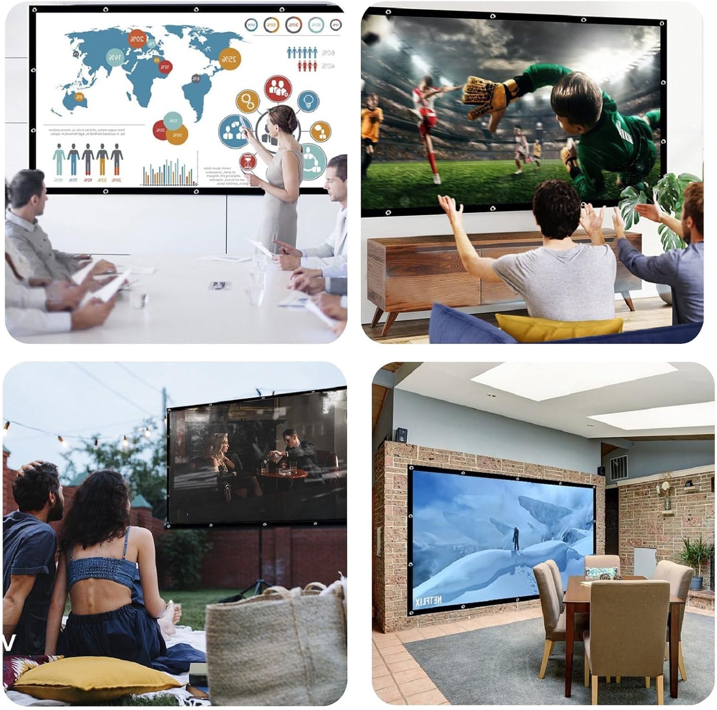 BooLooT 16:9 (150 inches) Projector Screen Portable Movies Screens Foldable Wrinkle-Resistant Fabric with Dual