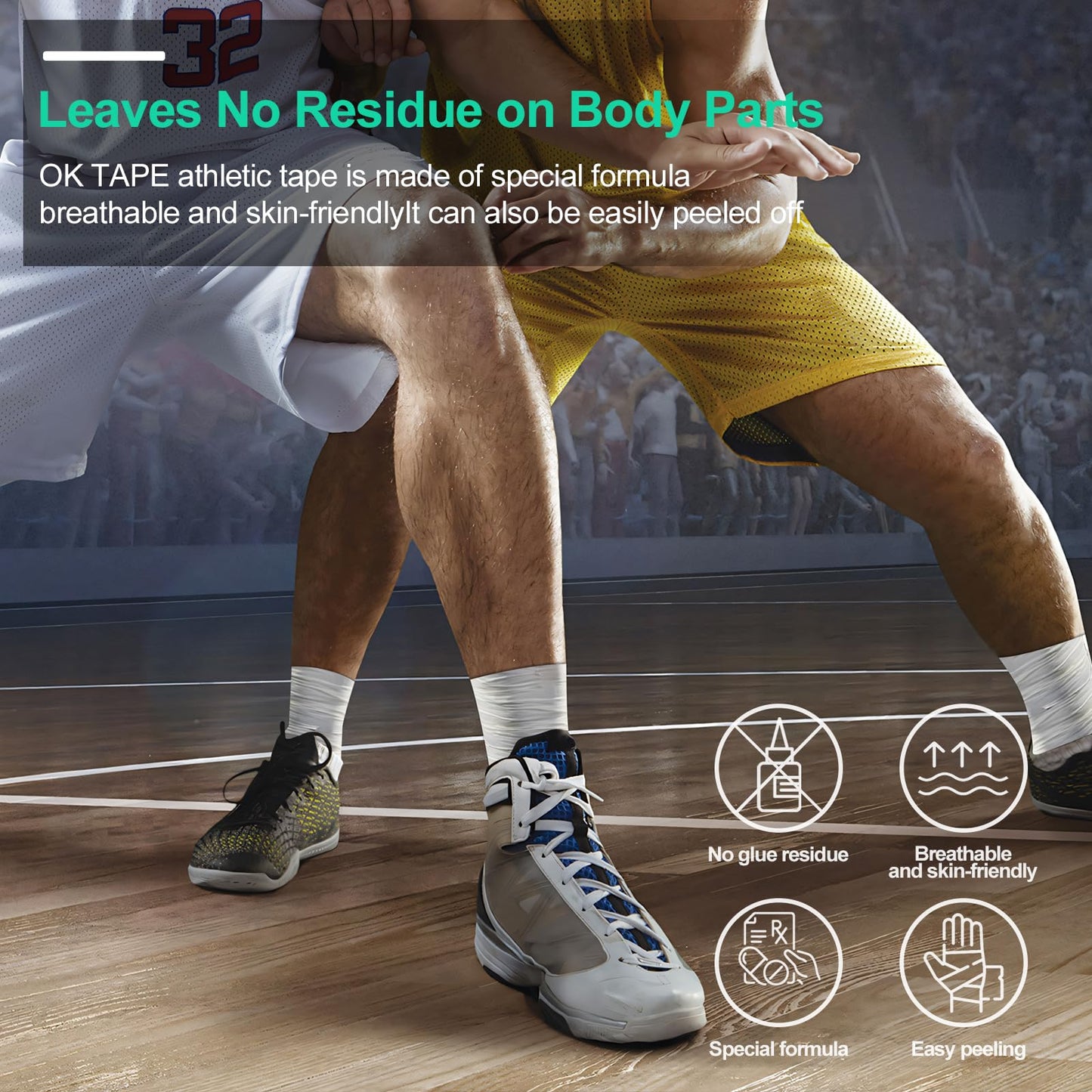 OK TAPE Athletic Sports Tape Bulk（32-Rolls - 480yds Very Strong Tape for Athlete & Sport Trainers & First Aid Injury Wrap, Perfect for Fingers Ankles Wrist on Bat, Hockey Stick - White