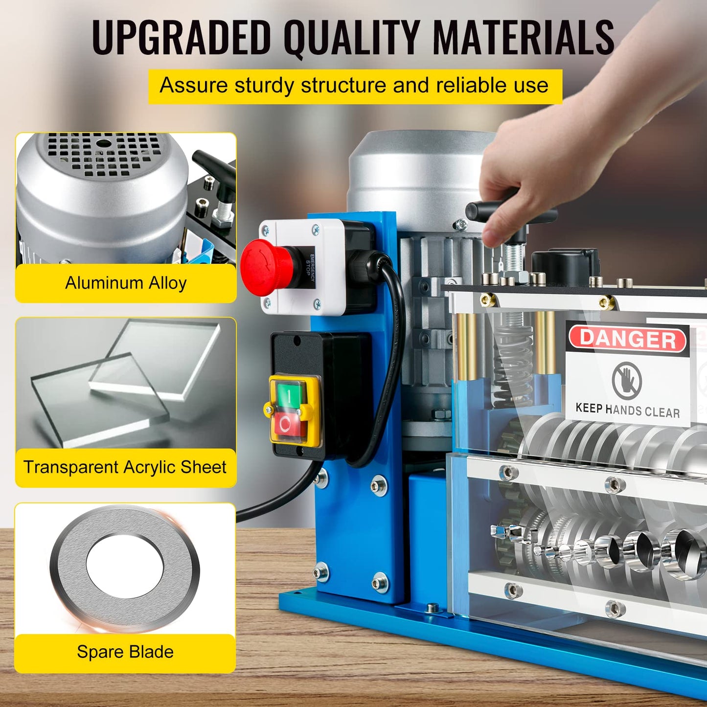 VEVOR Electric Wire Stripping Machine, 370W 0.06" - 1.5" Automatic Motorized Cable Stripper w/ 75 Feet/Minute Speed, 11 Channels 10 Blades Strip Machinery, Scrap Handling Tool for Recycling Copper