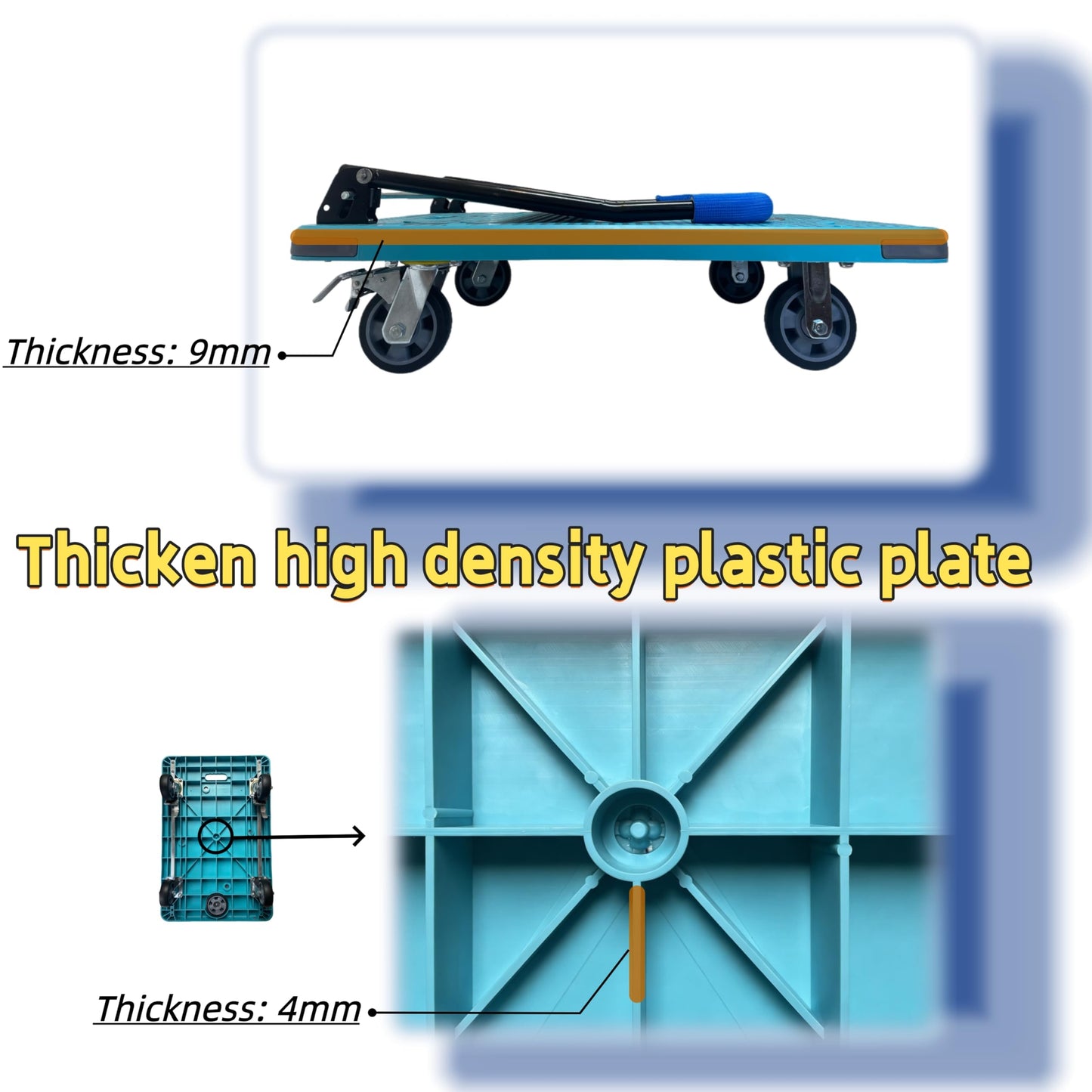 YVZNC Heavy Duty Flatbed Cart with Brake Wheels,Push Cart Dolly,Suitable for Outdoor and Warehouse Workers for Moving Goods on Smooth and Rough Surfaces,Carries 1323lbs（35.4"x23.6"x34.6"）