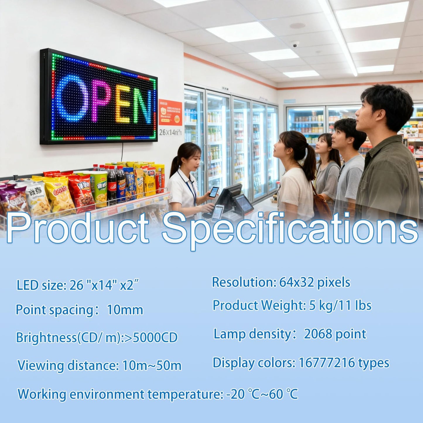 ZONTRONCM Outdoor Programmable Scrolling Waterproof Led Sign P10(26" * 14")
