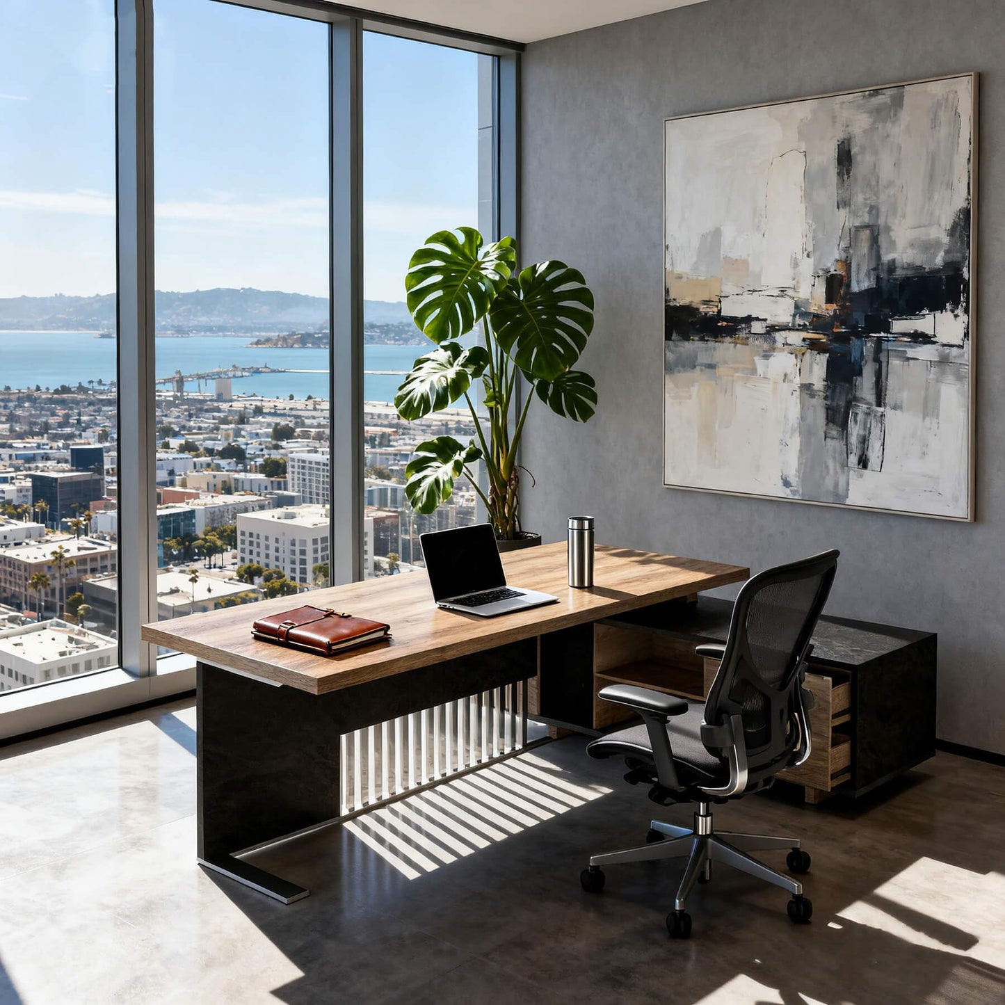 ONNAHOMEStlyle Executive Desk with Privacy Panel, Large Office Desk for Small Business, Computer Desk with Drawers & Storage Cabinets, Thick One-Piece Tabletop (Right Return, 70.86")