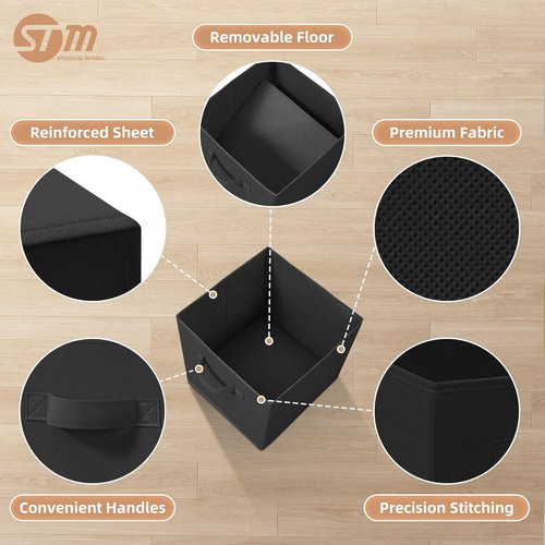 **Storage Maniac 11-Inch Collapsible Storage Cubes - Durable Fabric Bins for Closet & Office | 8-Pack Black**