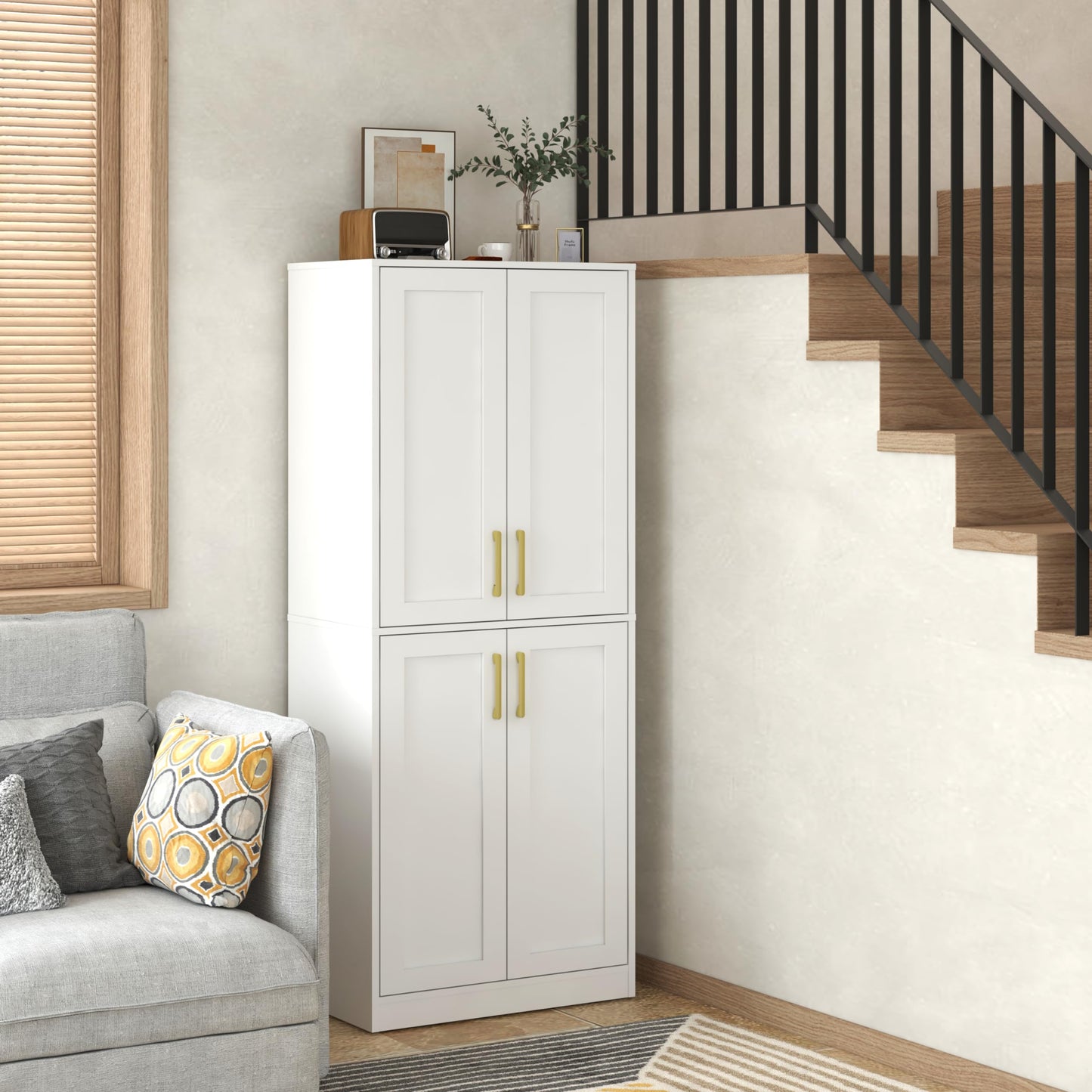 Hamesen Storage Cabinet, Kitchen Pantry with Doors & Shelf, Tall Storage Cabinet for Bathroom, Living Room, Entryway,White