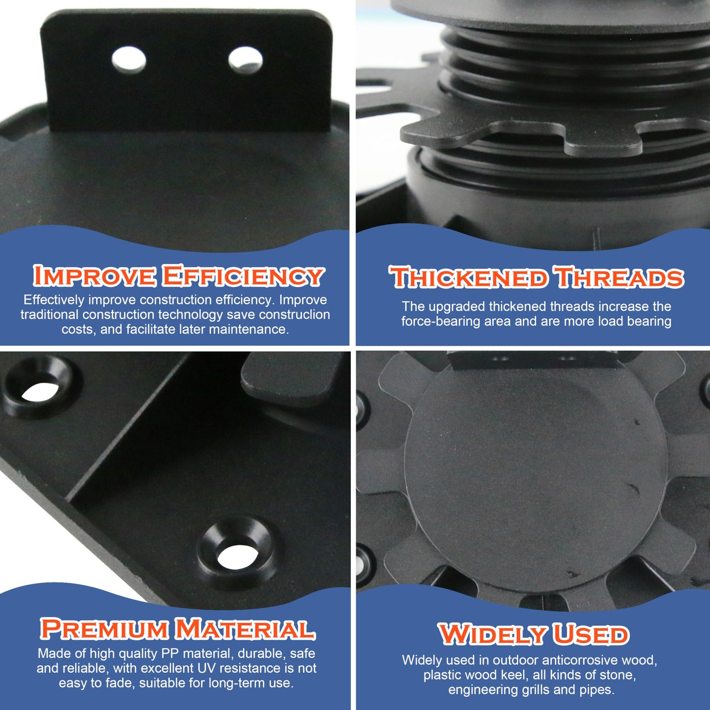 Goldshire 24Pack Adjustable Deck Support Pedestal, Plastic Adjustable Deck Foundation Base, Height Adjustment Raising from 1-3/16" to 2-3/8", Black