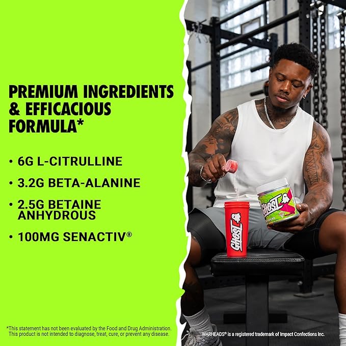 GHOST Legend Pre-Workout Powder, Warheads Sour Watermelon - 30 Servings ??Pre-Workout for Men & Women with Choline, L-Citrulline, & Beta Alanine for Energy & Focus