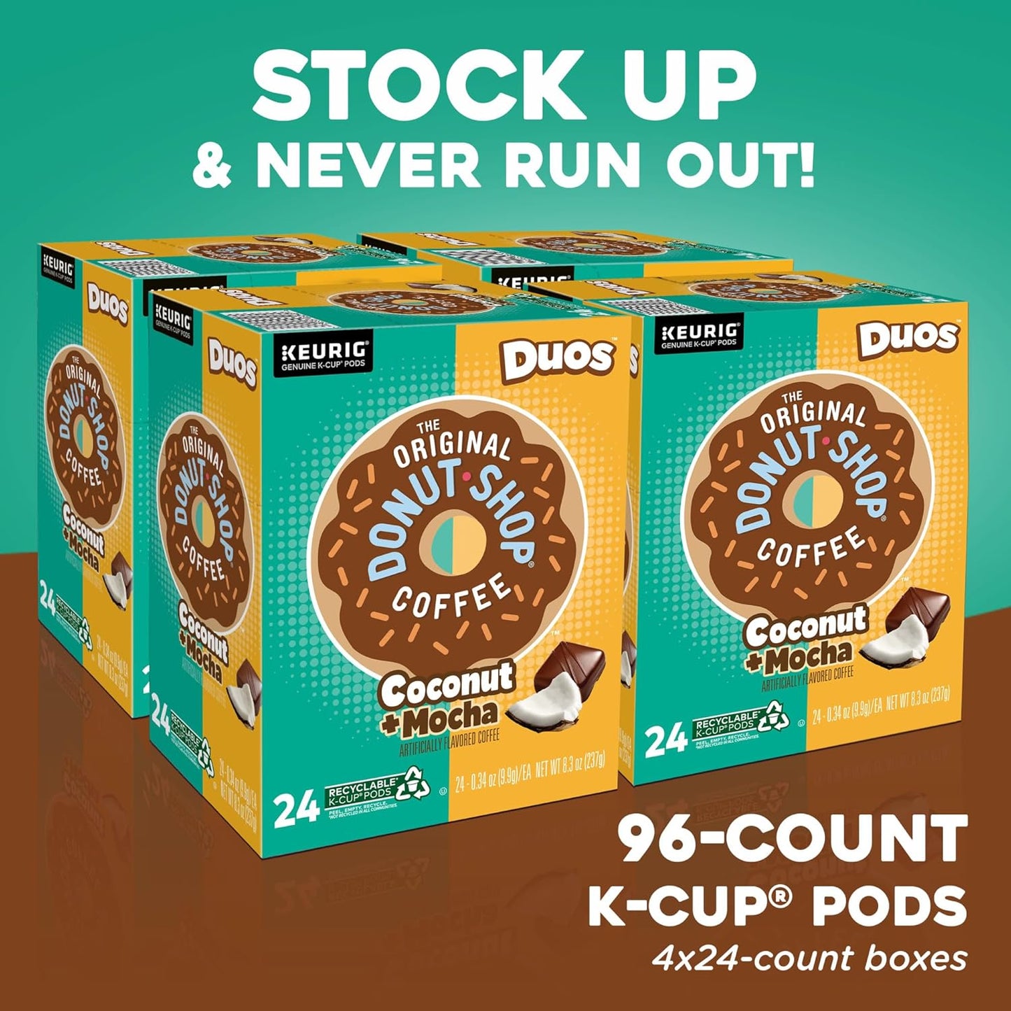Original Donut Shop - Coconut & Mocha K-Cup Pods | Medium Roast Coffee, 96 Count
