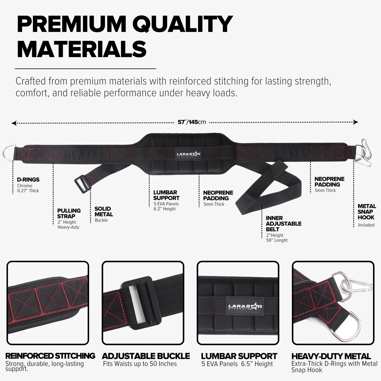 Belt for Belt Squat Dip Belt Weighted Pull Up, Heavy Duty with Structured Back Support and Squat Machine Compatible (Black&Red)