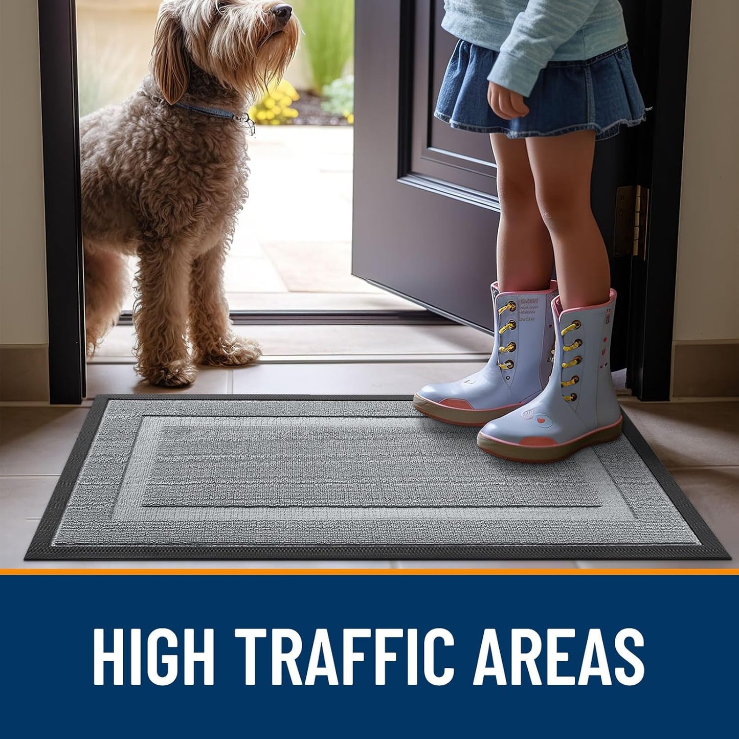 OLANLY Indoor Outdoor Front Door Mat - Waterproof All-Season Doormat | Sturdy Natural Rubber, 29.5x17, Ash Gray