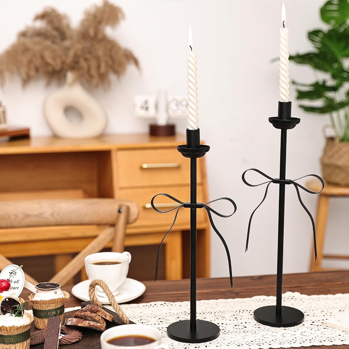 Regine Switzerland Black Taper Candlestick Holders - Set of 2 Modern Metal Candle Stands for Dining Table Decor