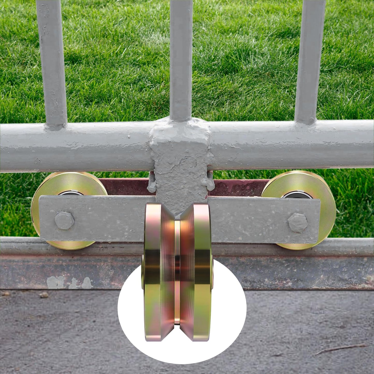 Soiiw 4" V Groove Sliding Gate Rollers 2 PCS Heavy Duty Solid Carbon Steel 4" Dia 1-3/4" Width Double-Sealed Bearing Gate Wheels, 3000 LBS Load Capacity for Driveway Fence & Industrial Sliding Gates