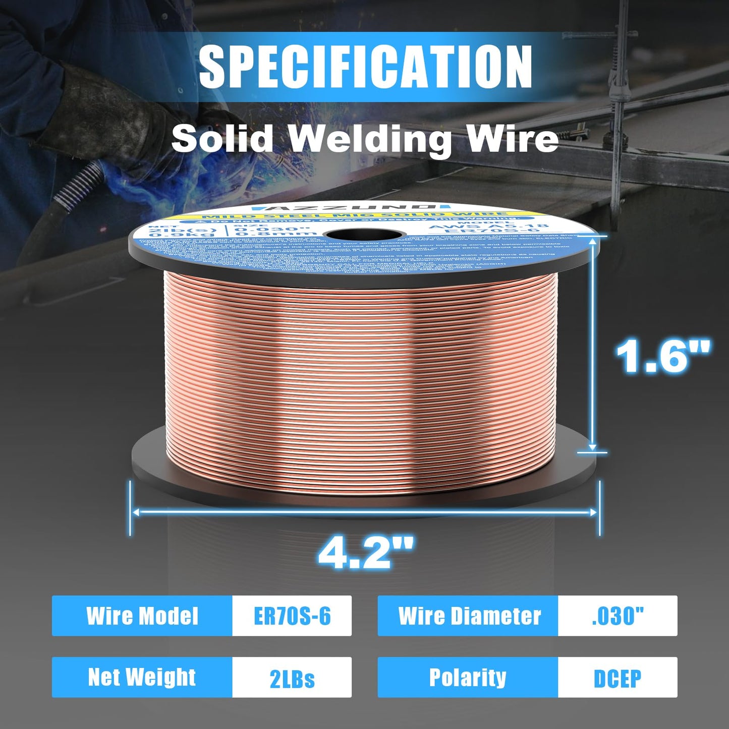 AZZUNO 8 in 1 200A MIG Welder & .030" 2LBS Solid MIG Welding Wire, 110V/220V Welder Machine Flux Core MIG/Gas MIG/MAG/Aluminum MIG/Spot MIG/Lift TIG/Stick Welding/Spool Gun Compatible, Multiprocess We