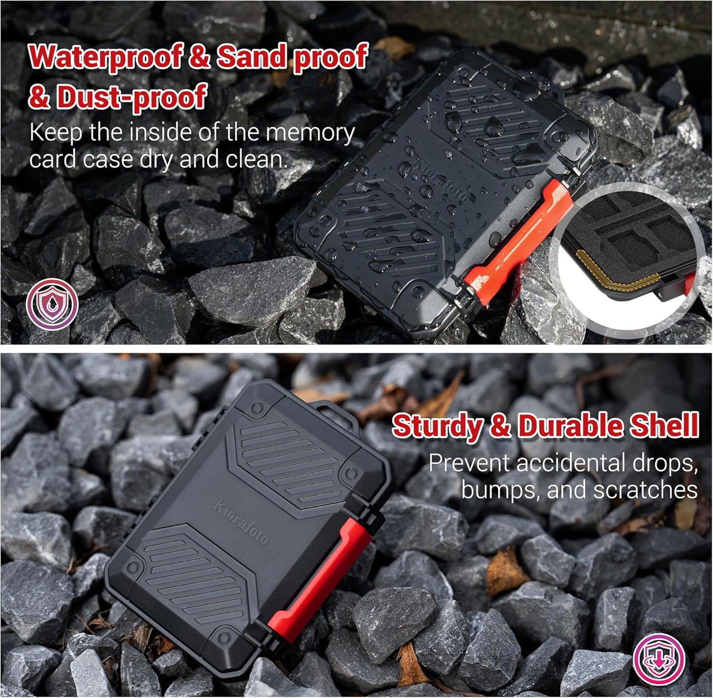 Kiorafoto 18 IP67 8 4 4 2 Memory Card Case with Slots, Waterproof Anti-Shock Travel Camera Memory Card Holder for SD