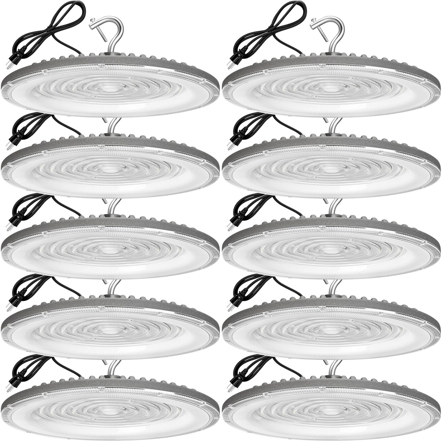 XYCN 10 Pack 250W UFO Led High Bay Light,120VAC,5000K Daylight Commercial Bay Lighting,IP66 Waterproof,41050LM,1150W MH/HPS with Plug Area Light for Warehouse/Shop/Workshop/Barn/Gym/Factory