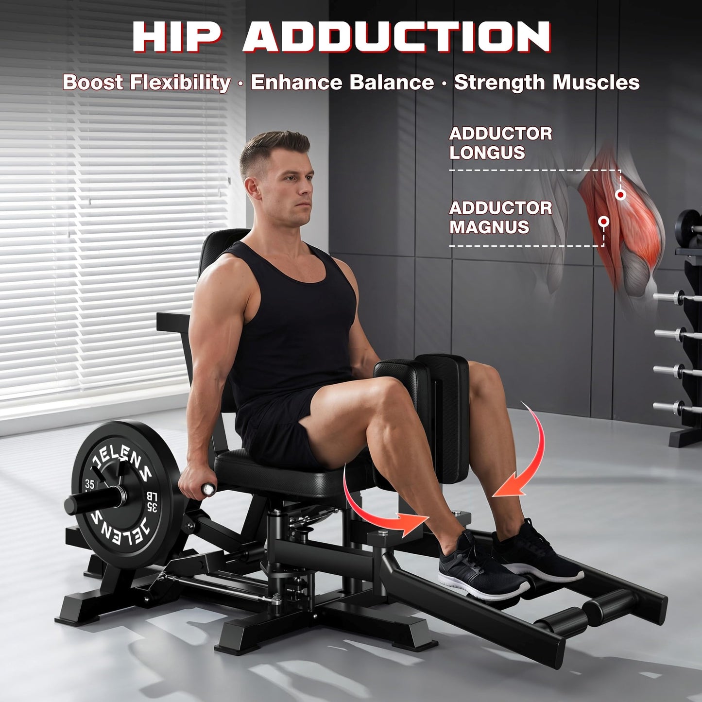 JELENS HA01 Hip Abductor Machine, Abduction Adduction Machine with Adjustable Resistance, Plate Loaded Inner and Outer Thigh Trainer for Home Gym Glute and Leg Strength Training