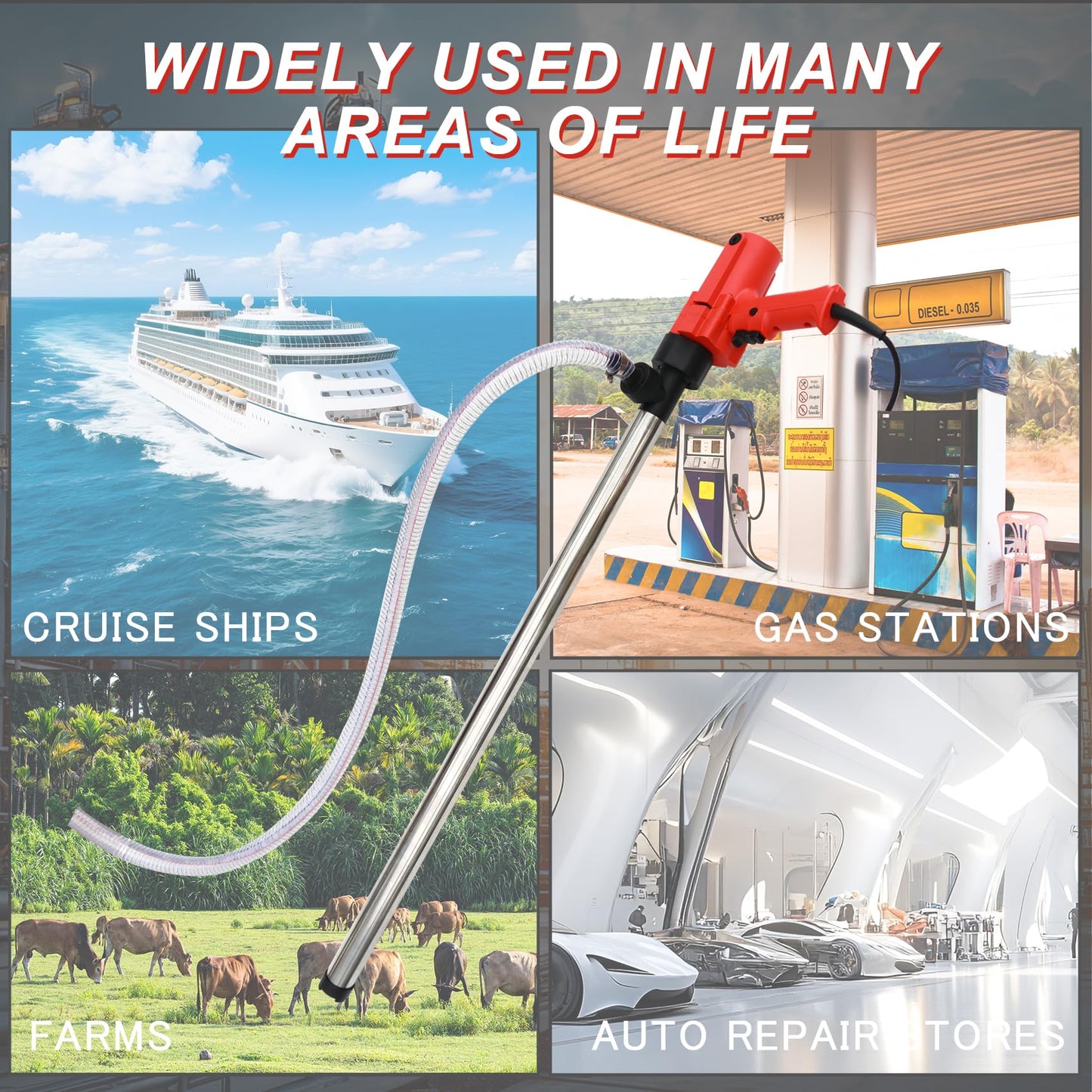 2480W Electric Fuel Transfer Barrel Pump, 110V 13000RPM, for 55 Gallon Electric Transfer Pumps with 36in Stainless Steel Tube and 6.6ft Steel Wire Hose, for Diesel,Lubricants,Slightly Viscous Liquids