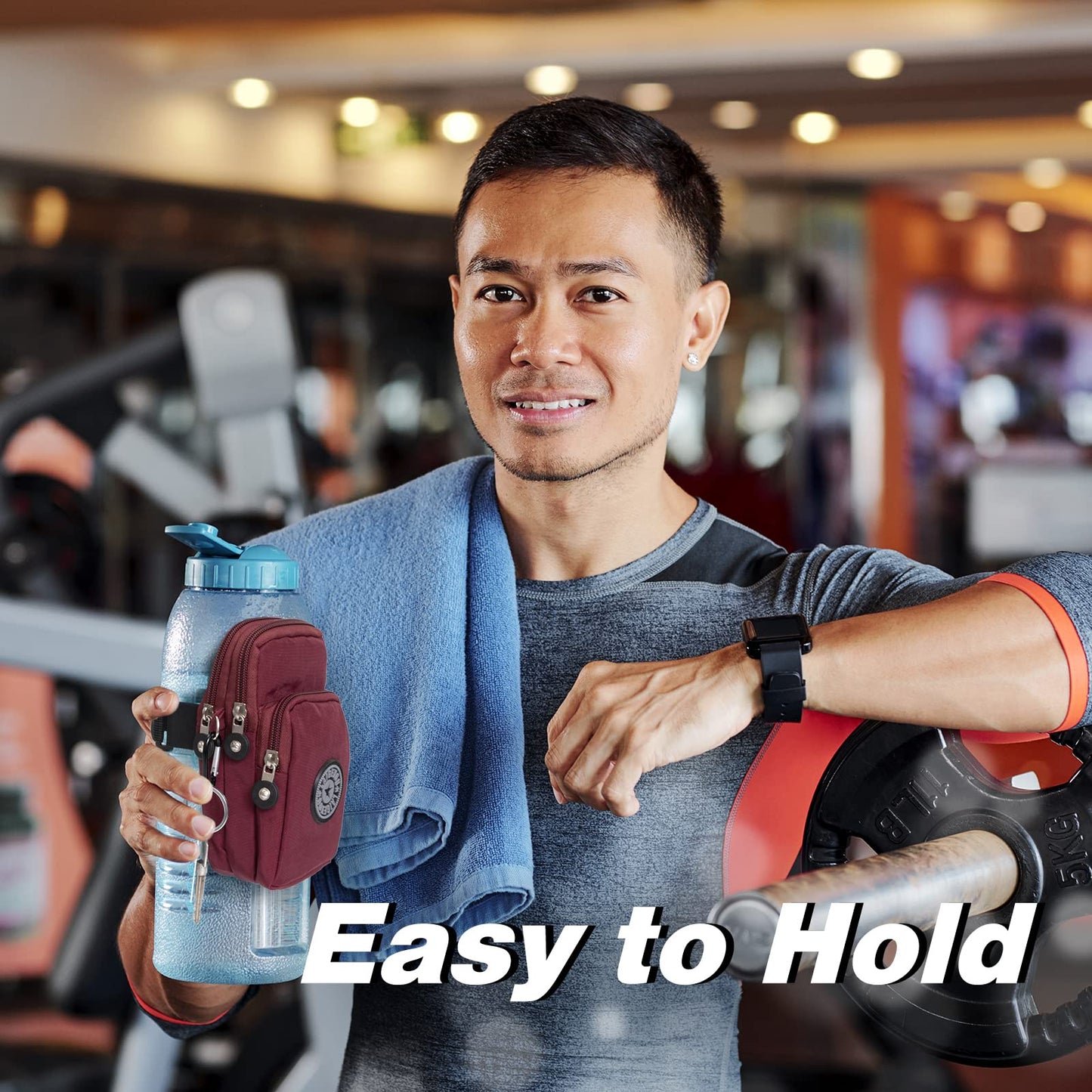 Bottle Pouch Gym Water Caddy with Phone Holder, Water Bottle Sleeve Bag with Pocket for Cards, Keys, Wallet, Gym Bottle Accessories for Men Women