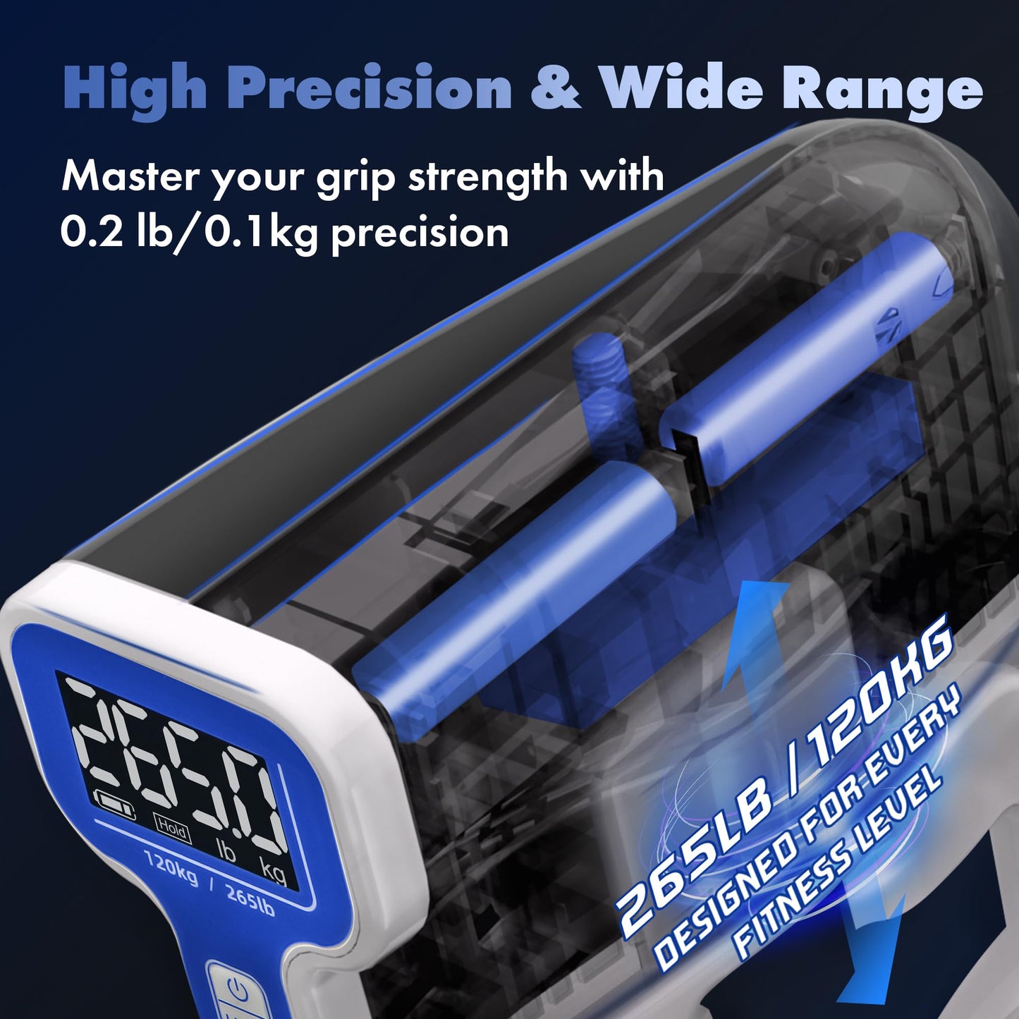 Handexer Grip Strength Tester 265lb/120kg, Digital Hand Dynamometer FDA Registered with Backlit LCD for Grip Strength Testing and Training