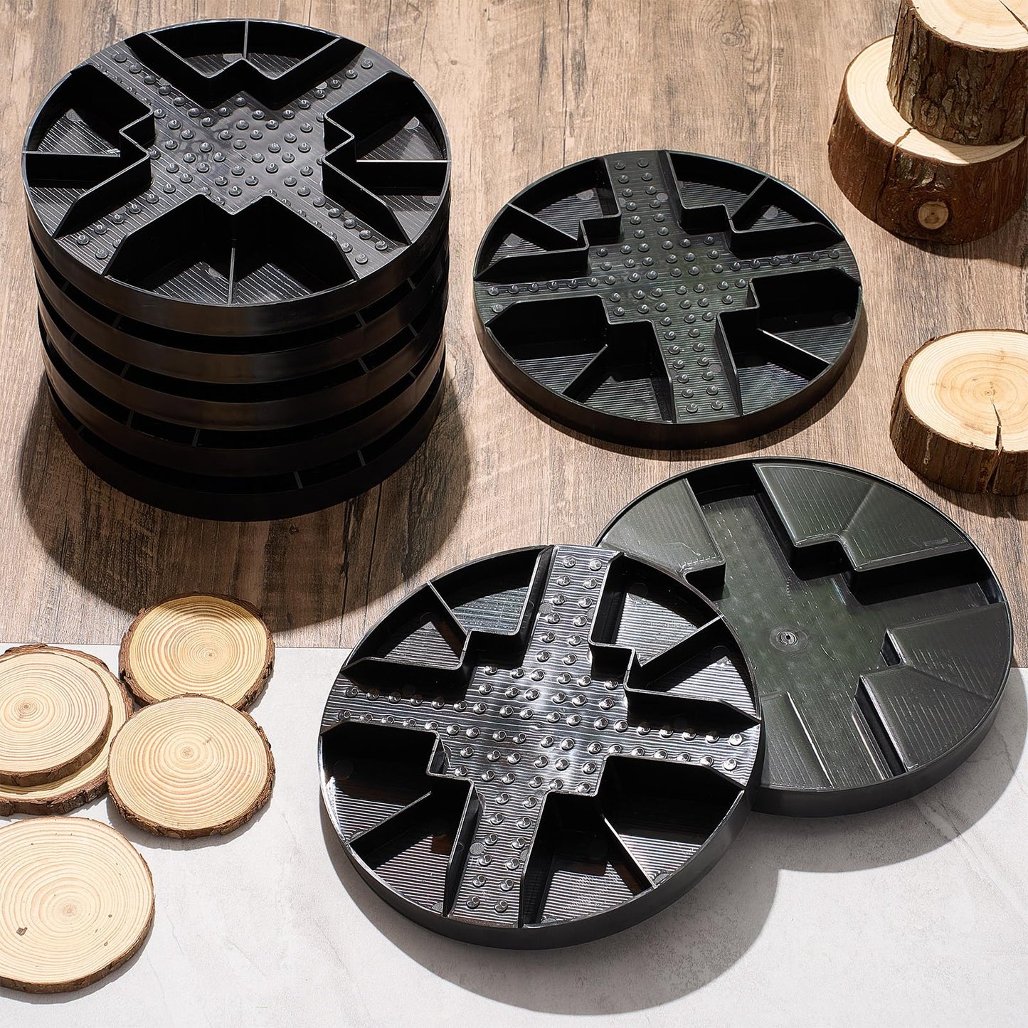 SiliFine 8 Pack 10inch Original Round Heavy Duty Deck Block Foundation Support Base Durable Plastic Deck Support Pedestal Floating Shed Platform Base for Piers, Decks, Post and Beam Construction