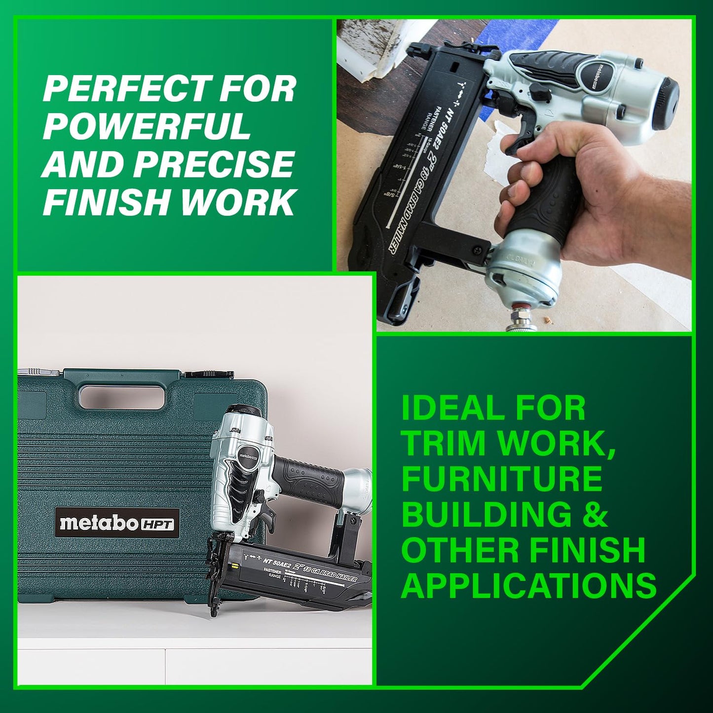 Metabo HPT Brad Nailer,Pro-Preferred Lightweight Pneumatic Power Nailer for Precision Trim Work and Furniture Building,Adjustable Depth,18 Gauge,5/8" up to 2" Brad Nails,NT50AE2,(Pack of 5)