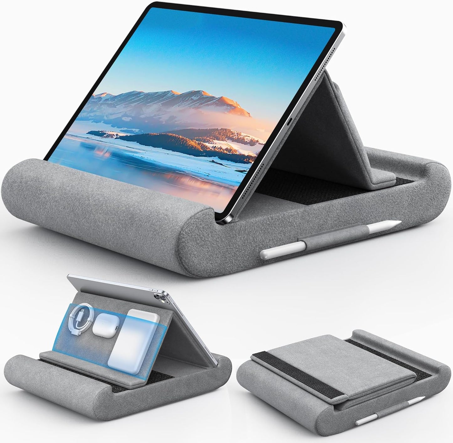 CreaDream 4-13" 11, 13, Tablet Pillow Stand, Foldable Tablet Holder for Lap, Bed and Desk, Soft Pillow Pad with Pocket