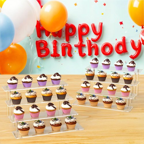 4 Tier Acrylic Display Risers, Clear Perfume Organizer Stand, Large Cupcake Stand Holder, Dessert Display for Party, Display Shelf for Figure and Collection, Riser Stand for Decoration and Organizer