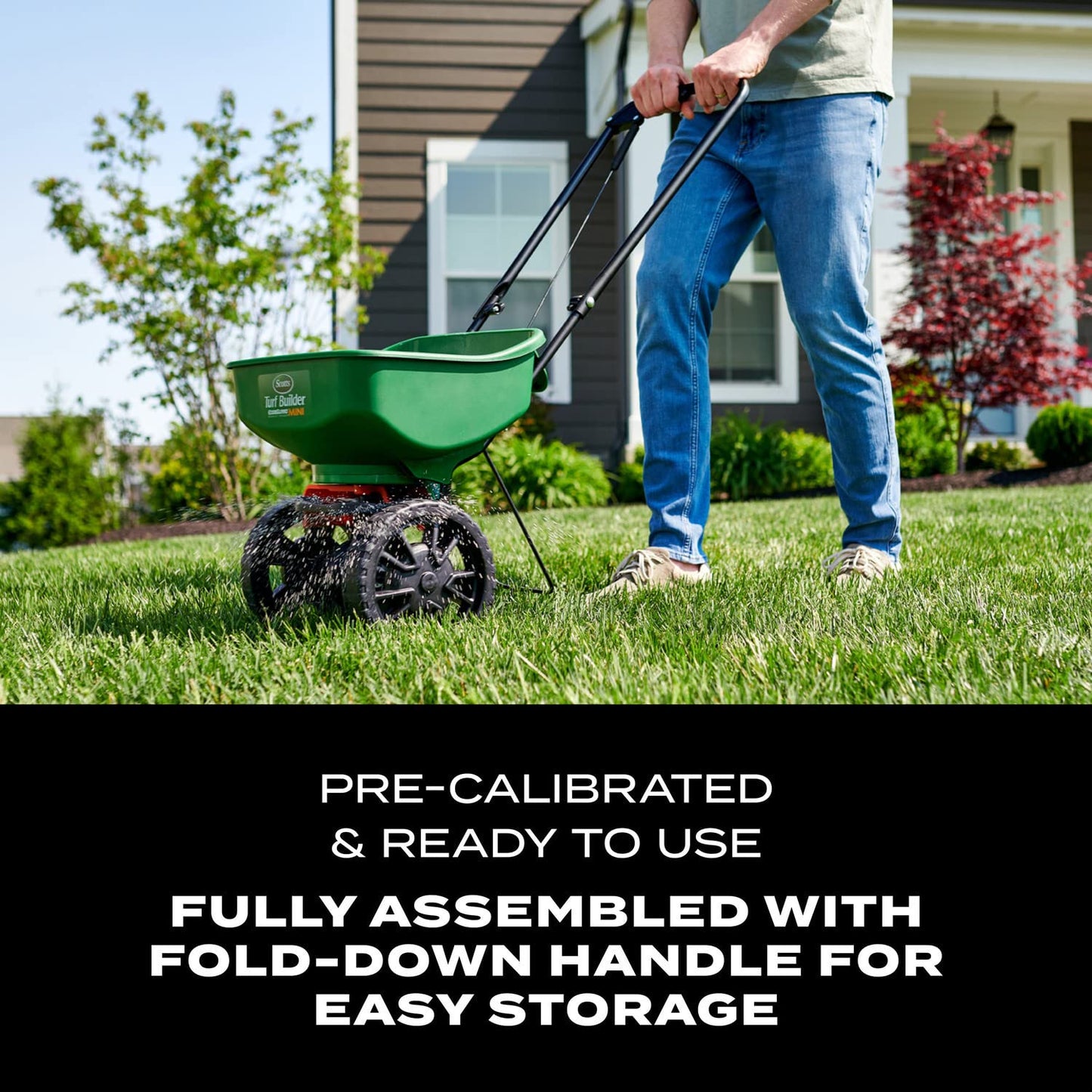 Scotts Turf Builder EdgeGuard Mini Broadcast Spreader - Spreader for Lawn Fertilizer, Weed & Insect Control, Grass Seed, and Ice Melt, Holds Up to 15,000 sq. ft. of Product