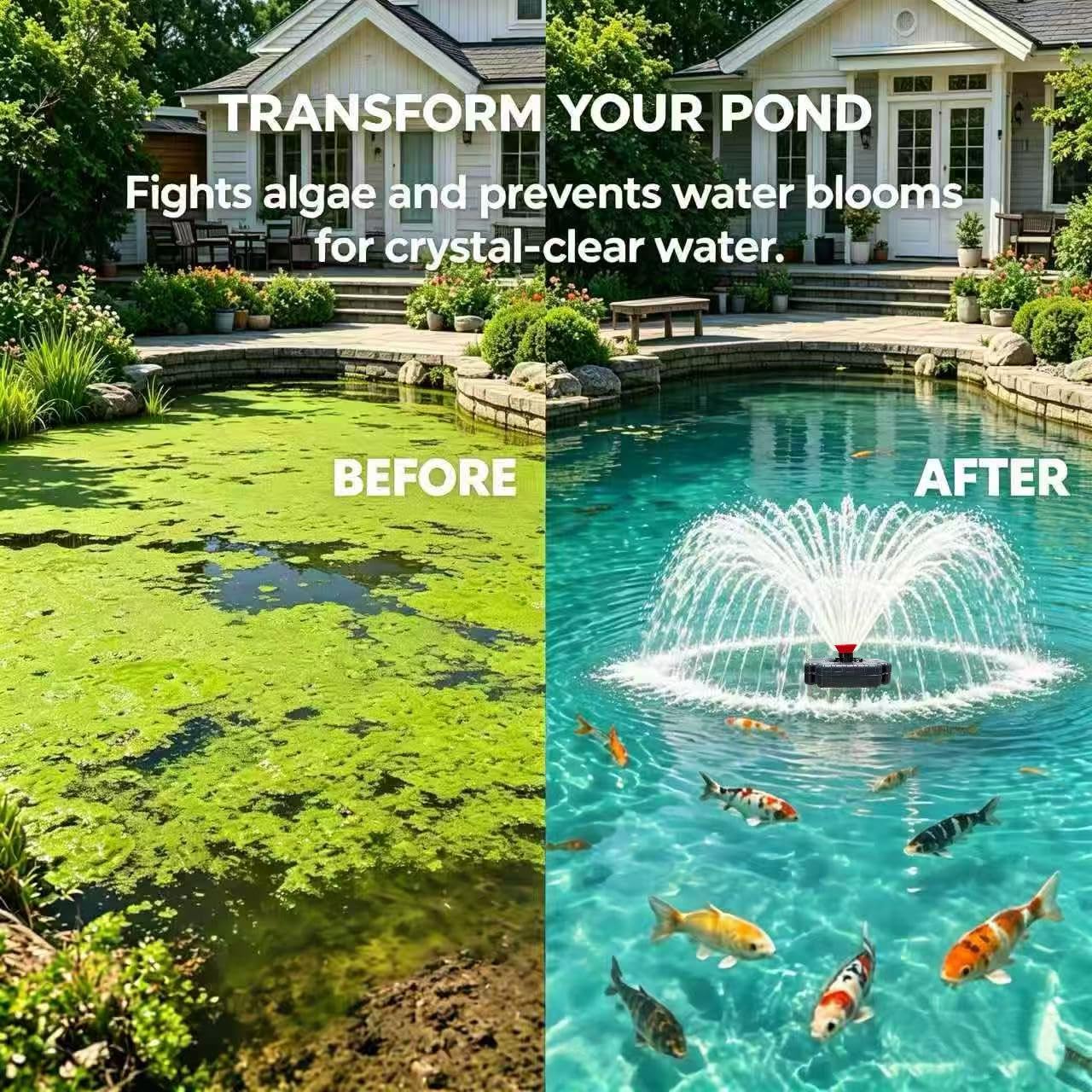 Pond Fountain Aerator, Pond Fountain, 1 HP Pond Aerator /110V 15,000 GPM, 100-foot Power Cord + 2 x 33-Foot Ropes/Timer Aerator Fountain, Suitable for Various Ponds and Lakes