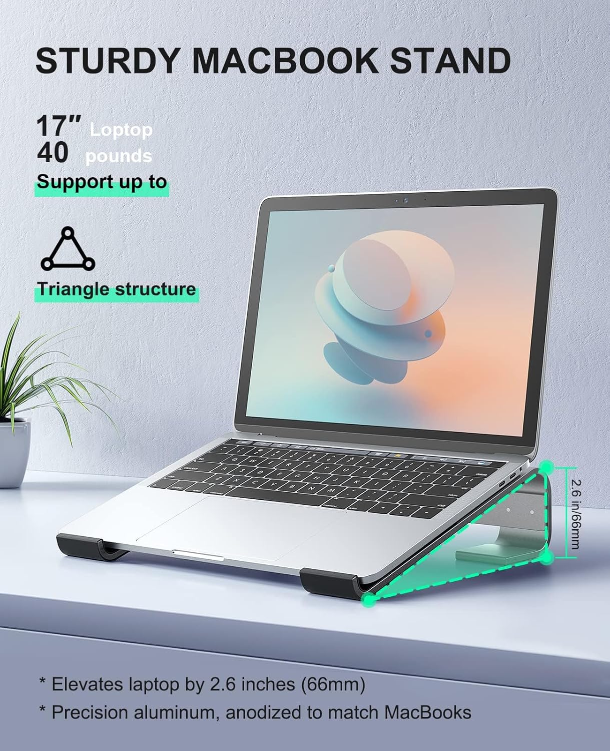 Soqool 12-17'' Laptop Stand for Desk, Ergonomic Detachable Laptop Riser, Aluminum MacBook Stand, Compatible with All