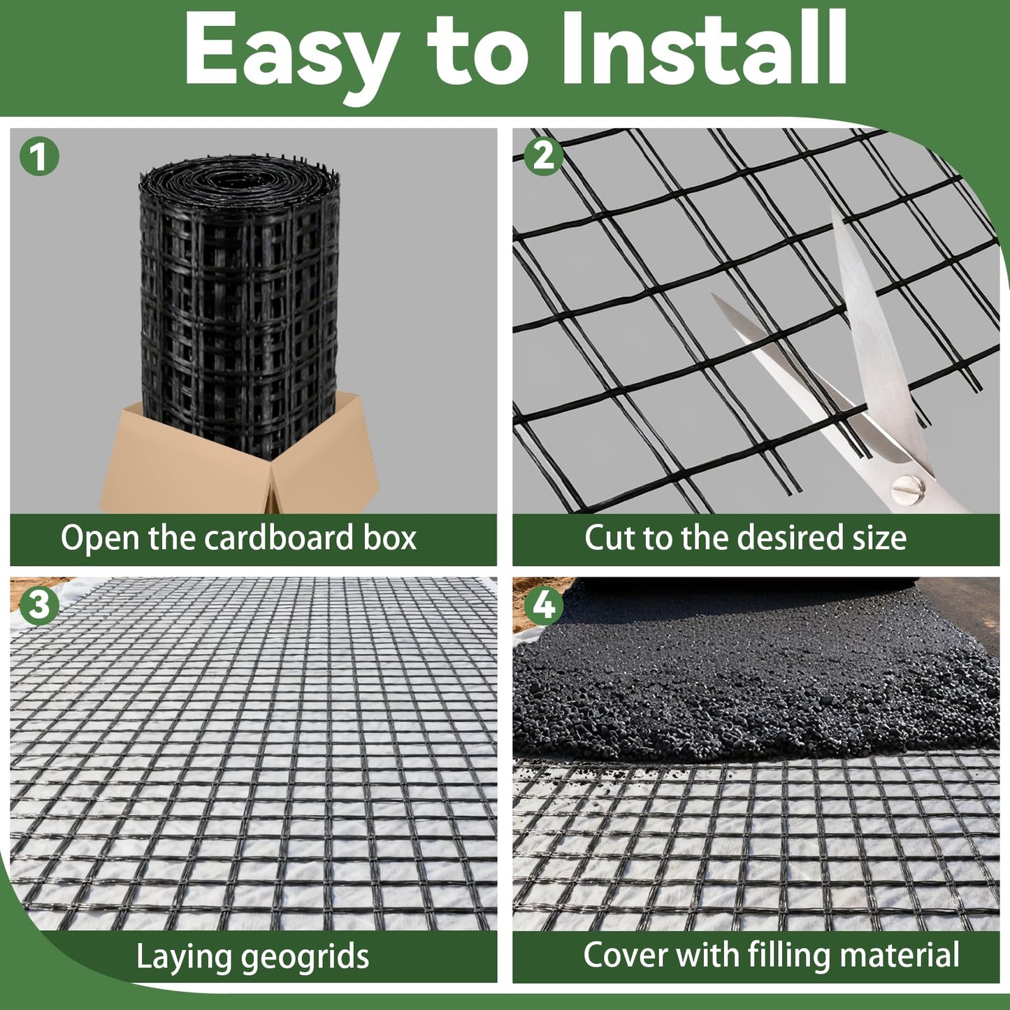 4ft x 100ft Fiberglass Geogrid for Retaining Walls, Bi-Directional 30kN Tensile Strength Geo Grid, 0.8" Mesh Soil Stabilization Fabric for Retaining Walls Up to 6 ft, Driveways & Ground Reinforcement