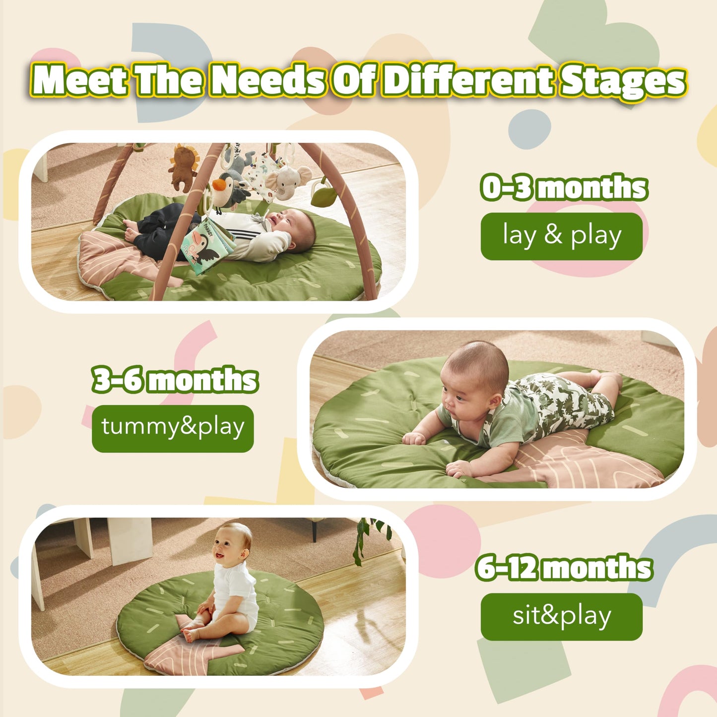 Baby Activity Gym & Play Mat – 8-in-1 Tummy Time Mat with Self-Discovery Mirror & Detachable Sensory Toys – Thick Non-Slip Washable Baby Play Gym for Infants Newborn 0 3 6 12 Months