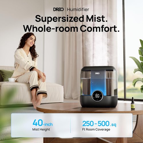 DREO Smart Humidifier - 6L Top Fill Cool Mist | 60-Hour Runtime, Quiet Ultrasonic for Large Rooms - Black