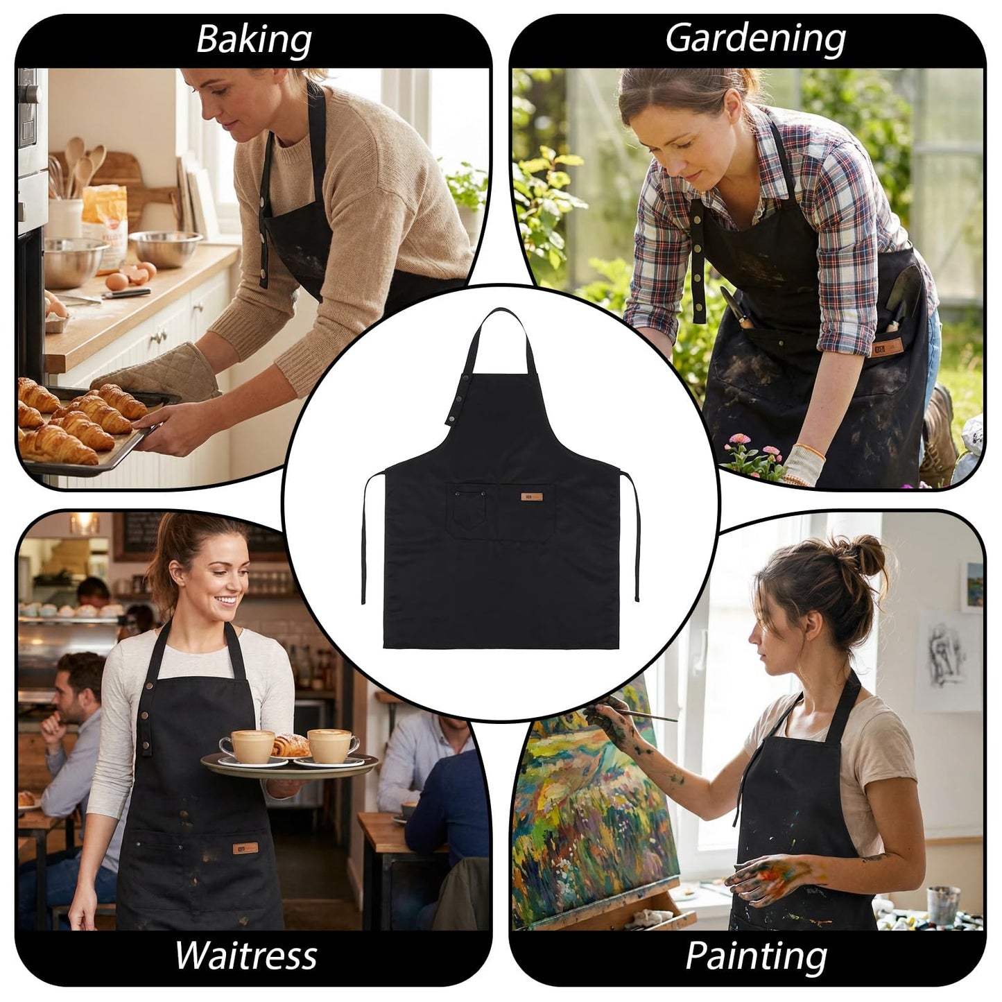 Zyghjort Button Aprons for Women with Pockets, Pottery Aprons Waterproof Chef Cooking Kitchen Apron Artist Painting Garden Chef (M-XXl)