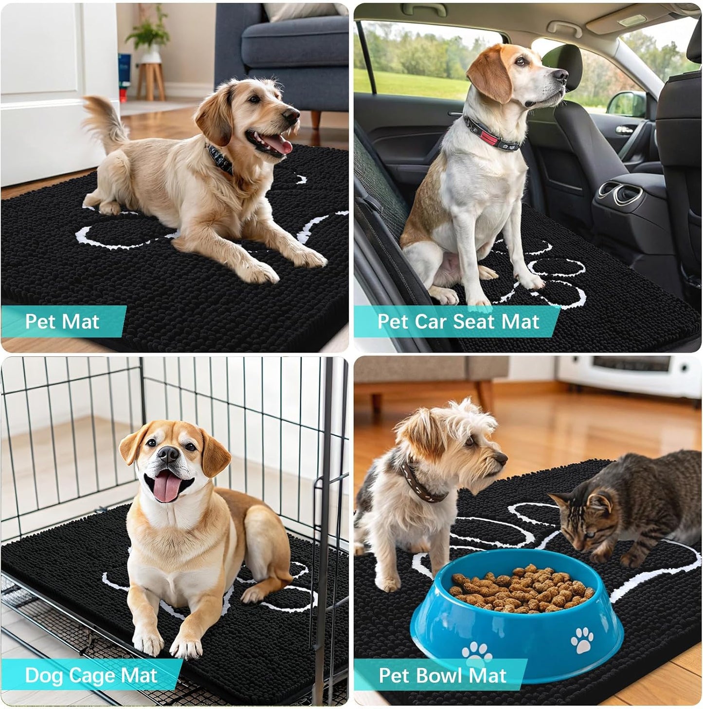 OLANLY Dog Door Mat - Absorbent Non-Slip Mud Mat for Muddy Paws | 45x27 Inches, Black Paw Print Design