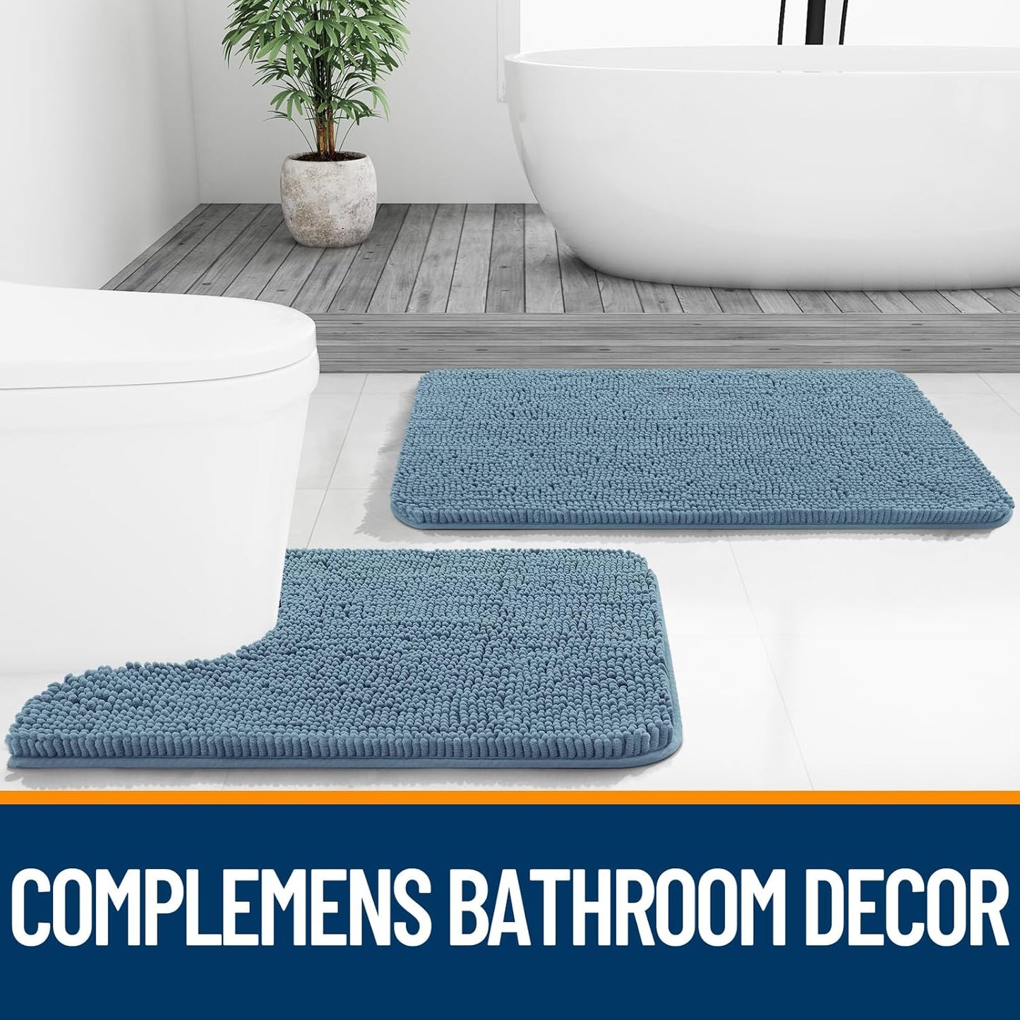 OLANLY Bathroom Runner Rugs - Soft Absorbent Chenille Bath Mats | Quick-Dry, Machine Washable, 70x24, Airy Blue