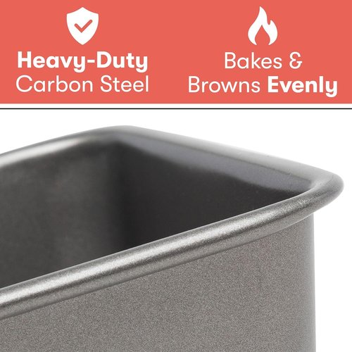 Cooking Light Nonstick Carbon Steel Bread Pan - Heavy Duty, Quick Release Coating, 9.25" x 5.25", Gray
