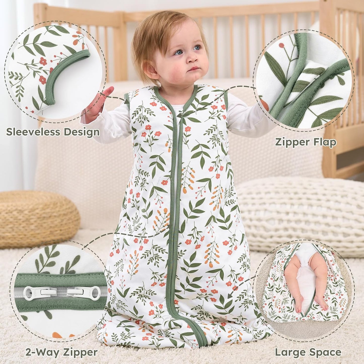 Yoofoss Baby Sleep Sack - 1.5 Tog Wearable Blanket for 12-18 Months | 100% Organic Cotton, Warm & Comfy