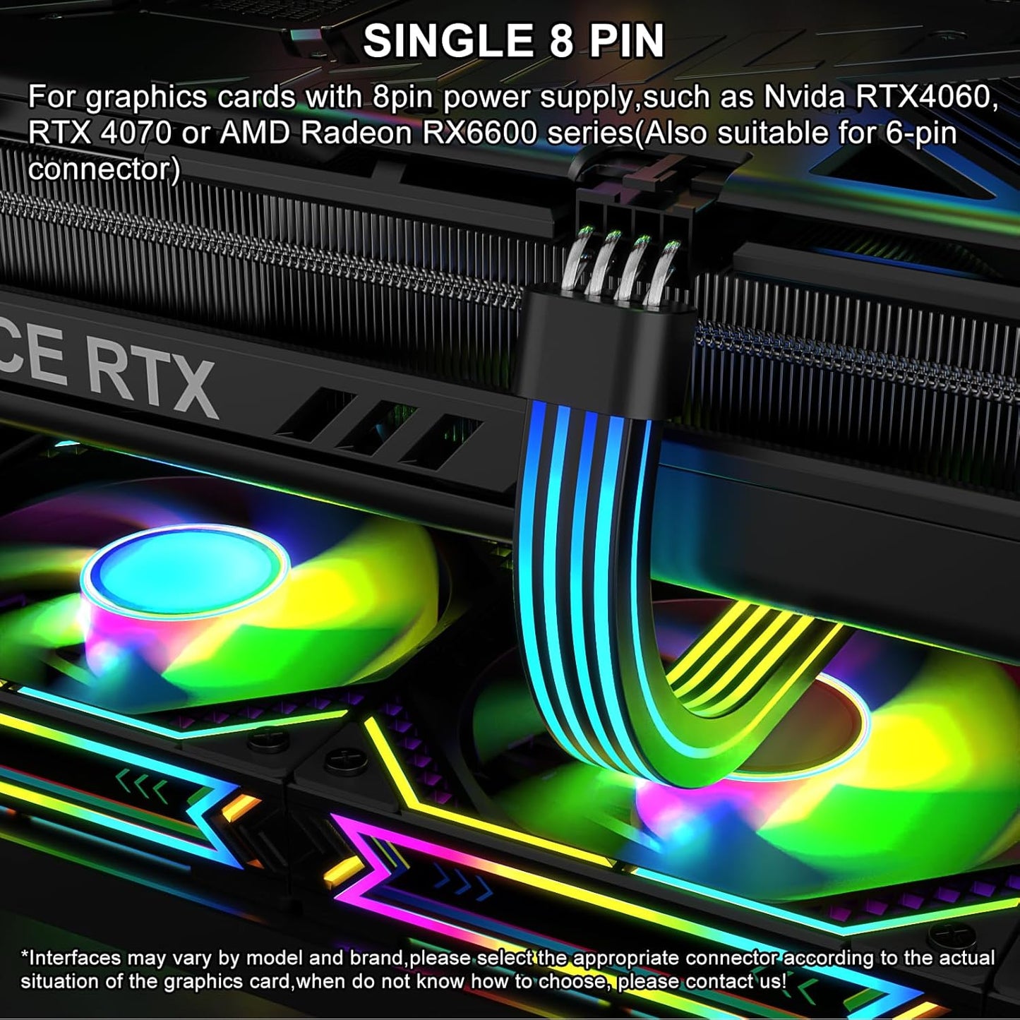 Sirlyr 8 3060 4060 4070 6600 580 5V3Pin RGB Pin PCIE Cable,Bright ARGB GPU Cables Extension for RTX Radeon RX Graphics