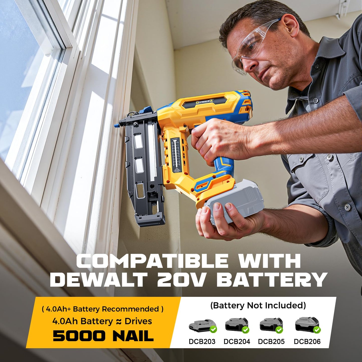 Cordless 16GA Finish Nailer Compatible with Dewalt Battery, 3/4 to 2-1/2 Inch Straight Power Motor Tool 20V,Tool-Free Adjustment, Dual Firing Modes Brad Nail Gun for Finish Work, Tool Only, 5.7LBS