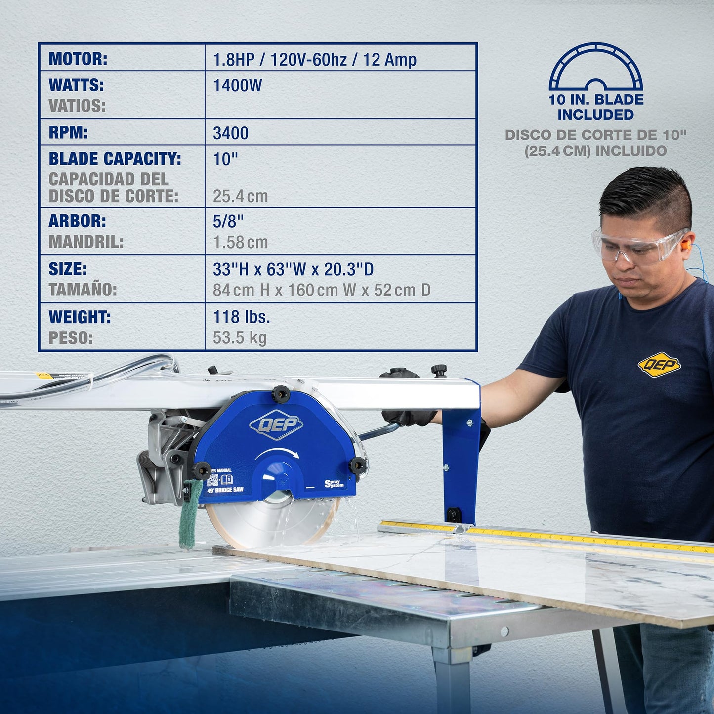 QEP 83249 Bridge Saw 49" for Ceramic Tile, Porcelain, Stone, and Large Format Tile
